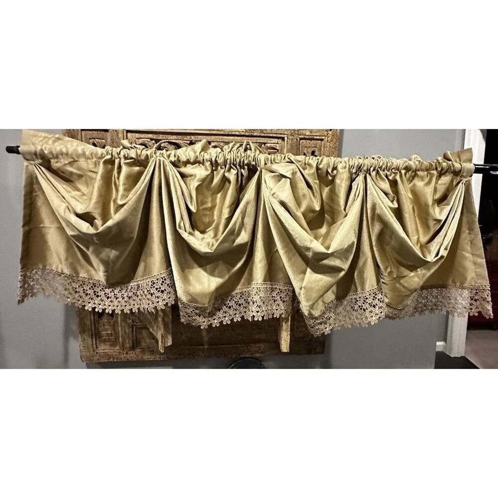 VINTAGE CROSCILL GOLD LACE WATERFALL SWAG VALANCE PAIR